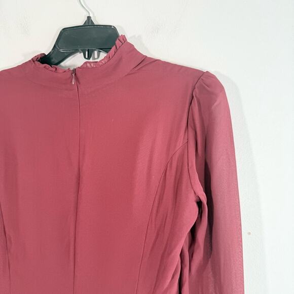 NWT Reformation Vivianne Maroon Sweetheart Tie Neck Long Sleeve Mini Dress 8 - Picture 14 of 15